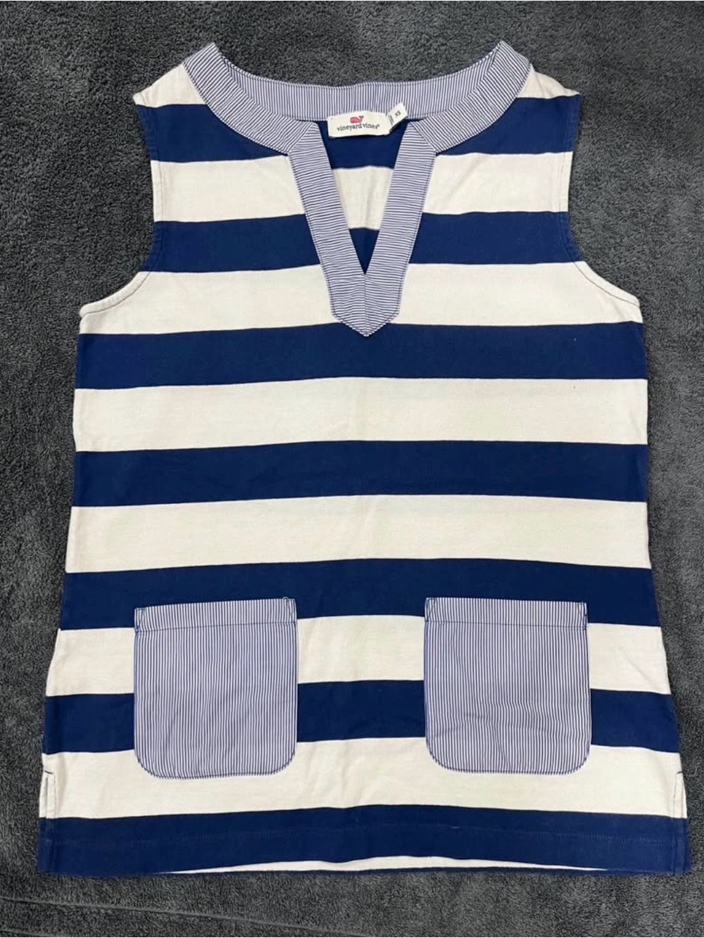 Vineyard Vines Navy & White Striped Sleeveless Tank with Pocket Detail